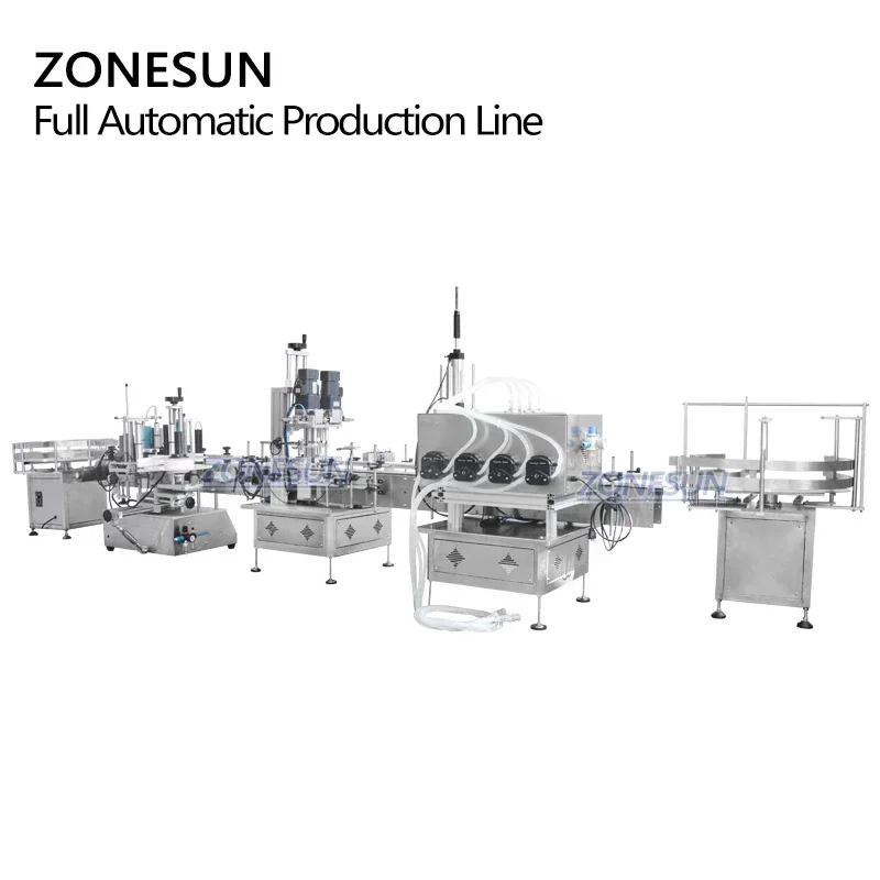 ZONESUN Peristaltic Pump Full Automatic Round Liquid Small Essential Oil Bottle Filling Capping And Labeling Machine