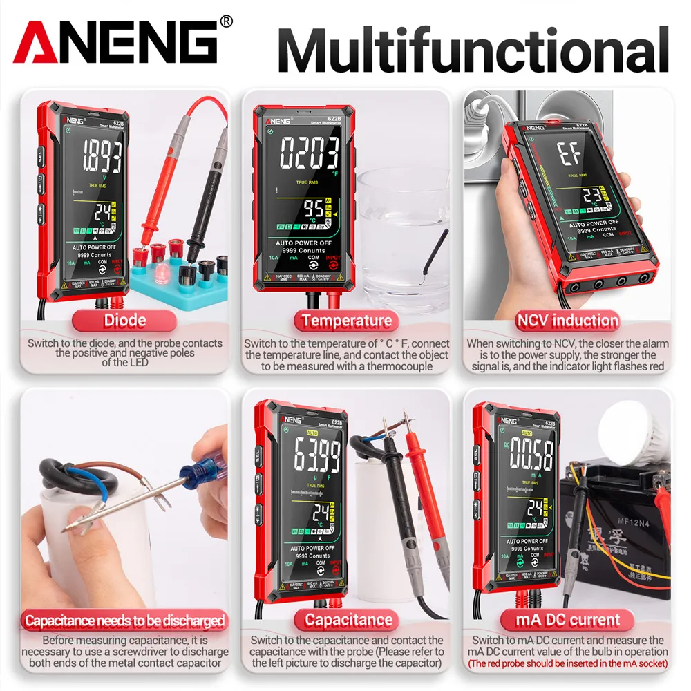 ANENG 622B Digital Smart Multimeter With Laser Lamp Auto Range True RMS DC/AC Voltage 9999 Analog Tester Meter Multitester