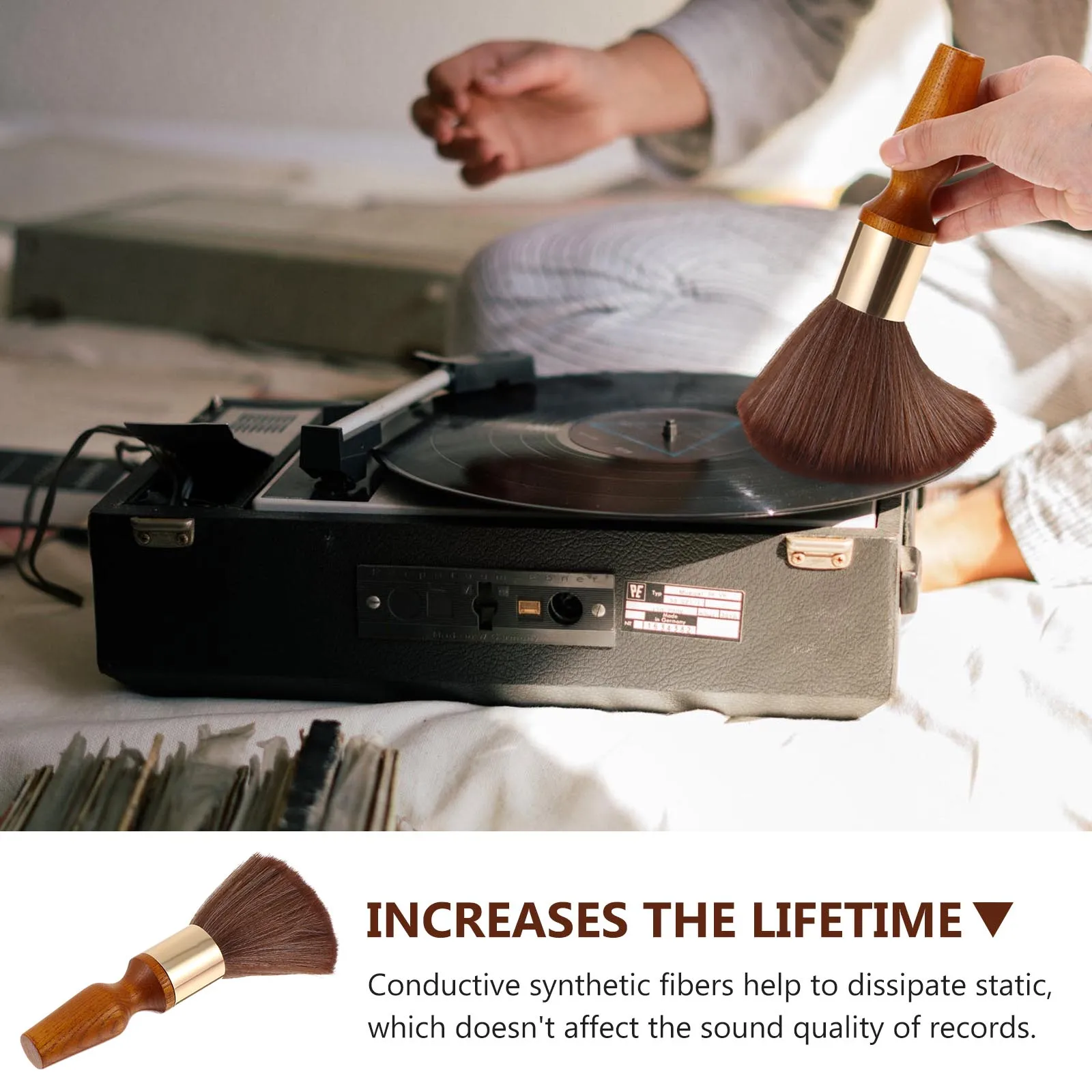 

Cleaning Brush Vinyl Record Cleaner For Turntable Cd Album With Conductive Fibers Wooden Handle Dust Removal Tool