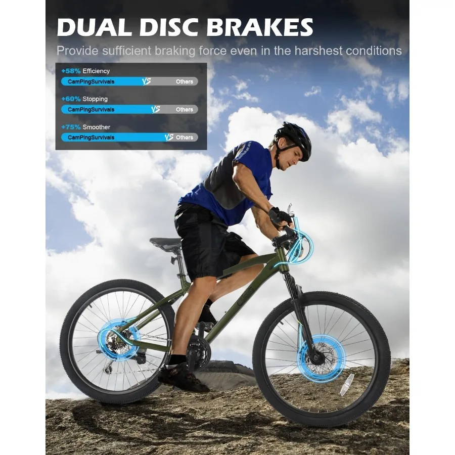 24 26 27.5 دراجة جبلية من الألومنيوم مع إطار ألومنيوم خفيف الوزن، فرامل قرصية مزدوجة ميكانيكية قوية، جنوط جدارية مزدوجة #5