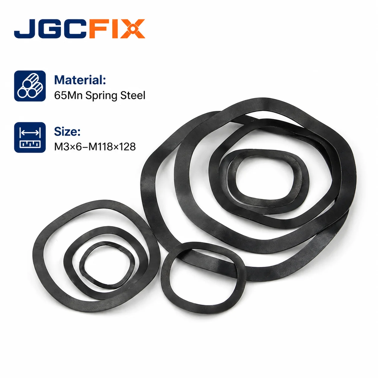 65Mn Spring Steel 3 Wave Washer Black Oxide Wavy Elastic Spring Washer Bearing Preload Spacer Shim Ring M3x6-M118x128 Fastener