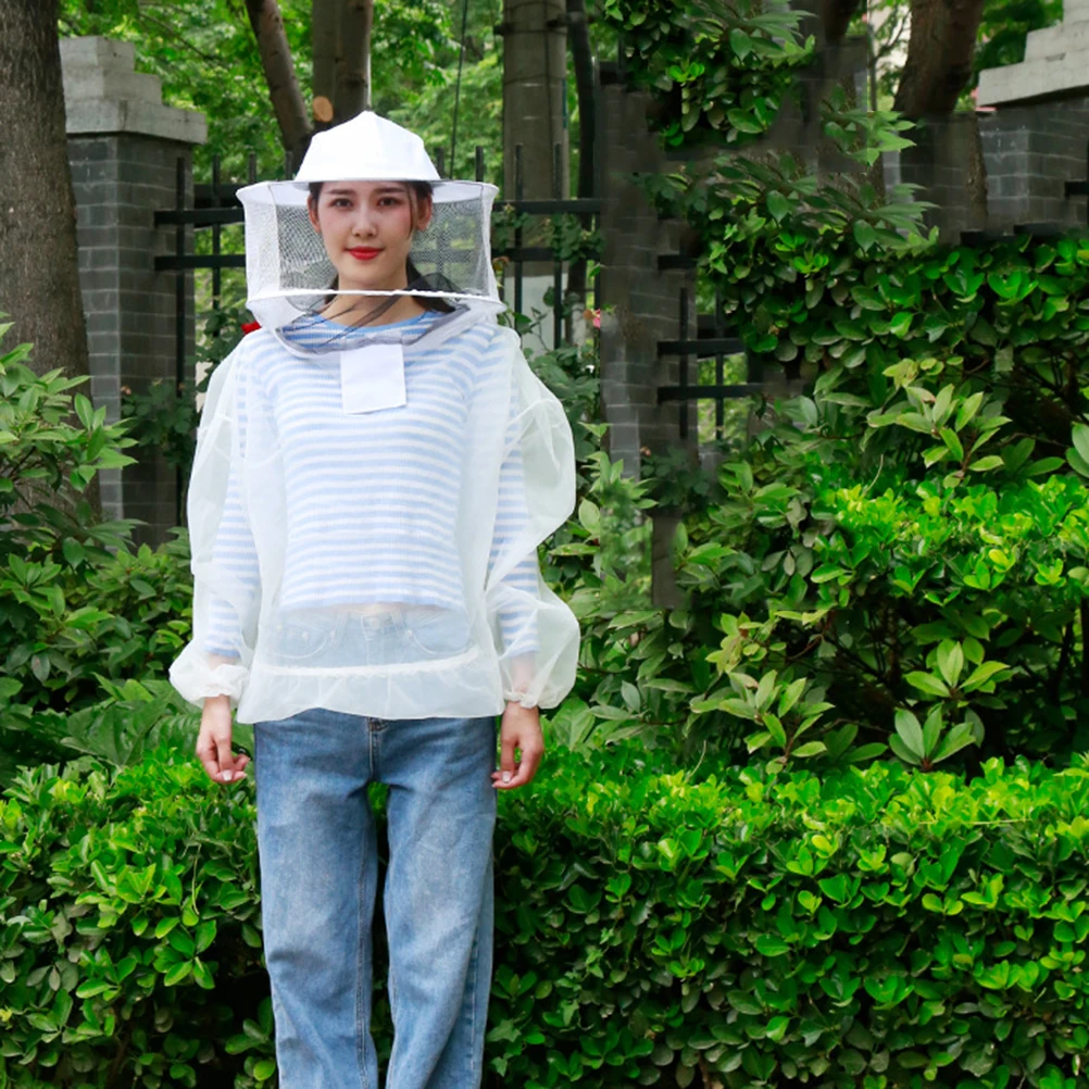 

Beekeeping Protective Coat White Mesh Vented Suit Breathable Anti Bee Clothing Round Hat Veil Zipper Outdoor Tools