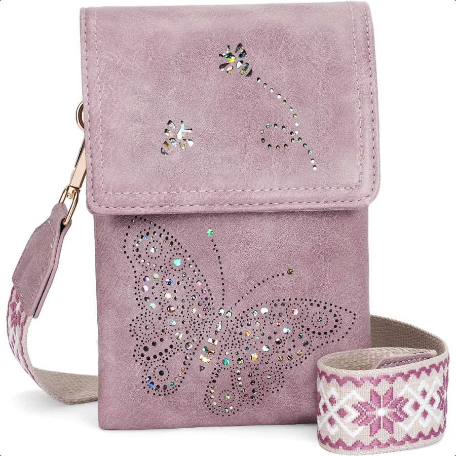

Leather Small Crossbody Bags for Women Trendy Cell Phone Bag Wallet Purses Butterfly Design