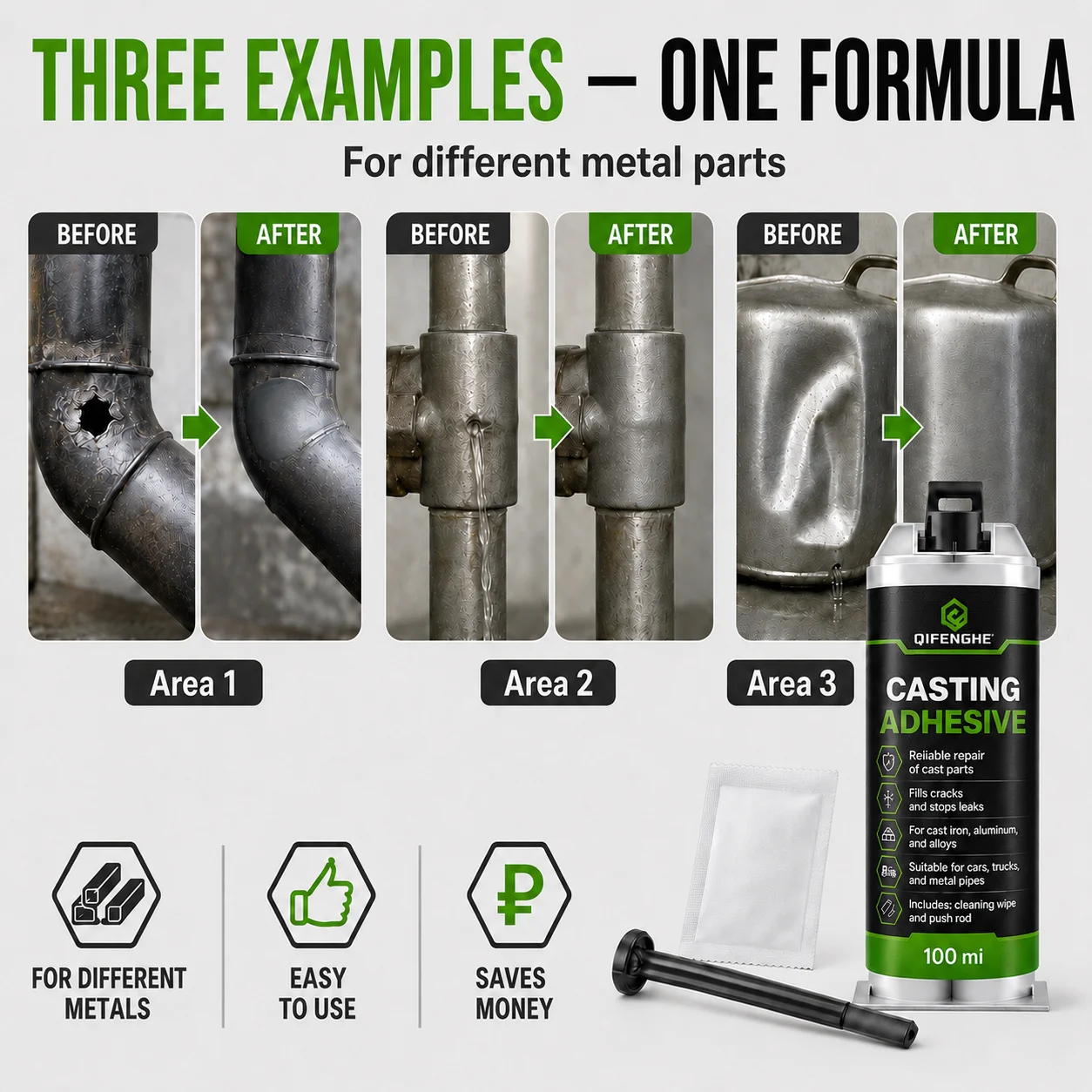 QIFENGHE Casting Glue 100ml - High Strength Metal Repair Adhesive, Industrial Grade Casting Adhesive
