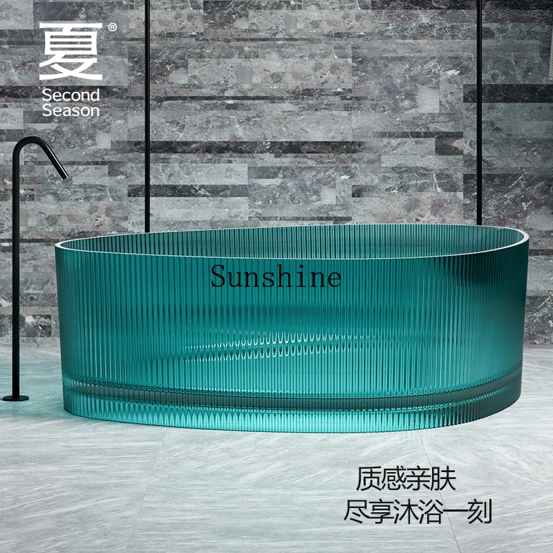 Independent vertical stripe hotel B & B large capacity color transparent resin bathtub