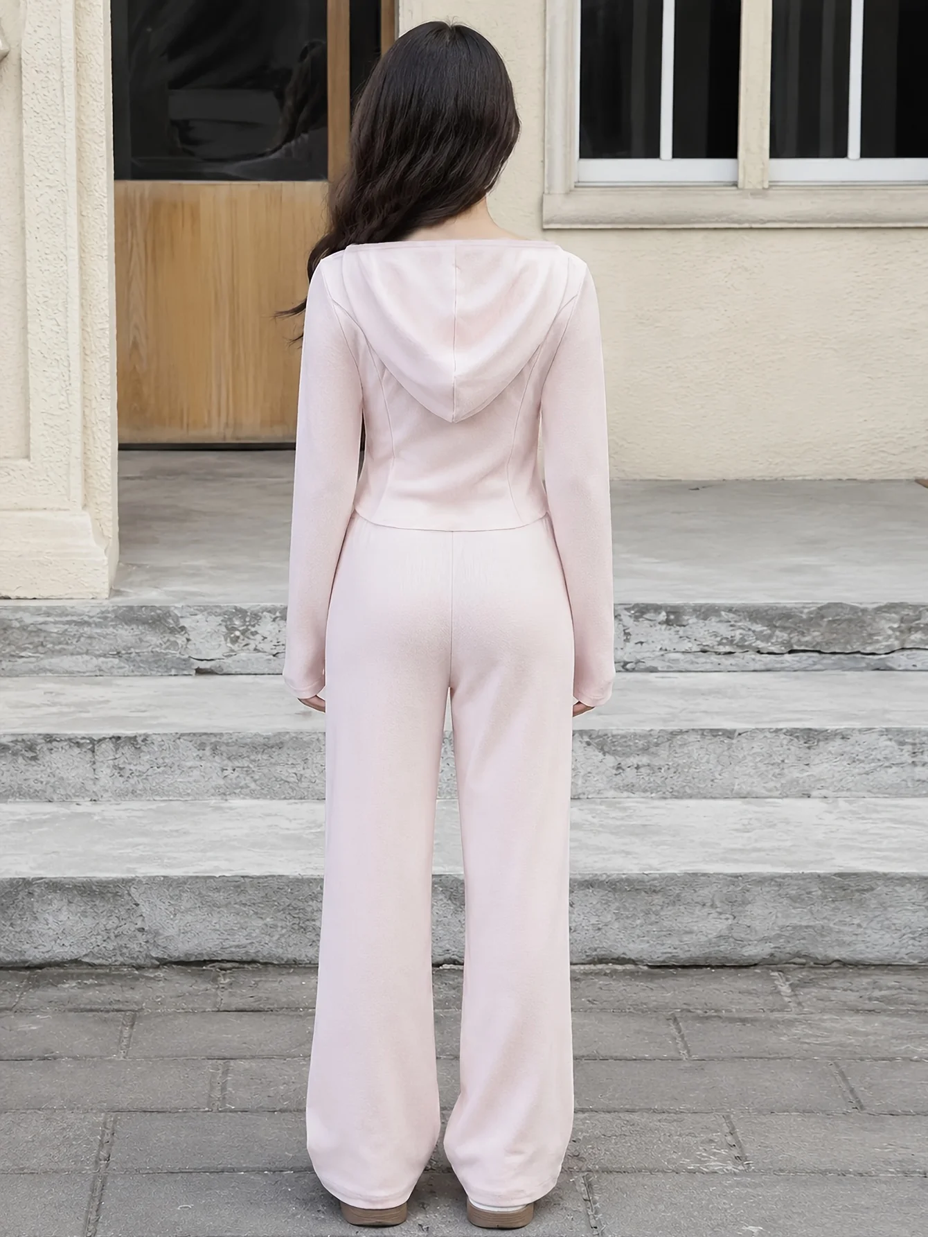 Girls' Autumn and Winter Outfit Set: Solid Pink Hoodie and Wide-Leg Pants Set, Casual Autumn Campus Daily Wear, Long-Sleeve Sports Set, Suitable for 12-16 Year Old Teenage Girls