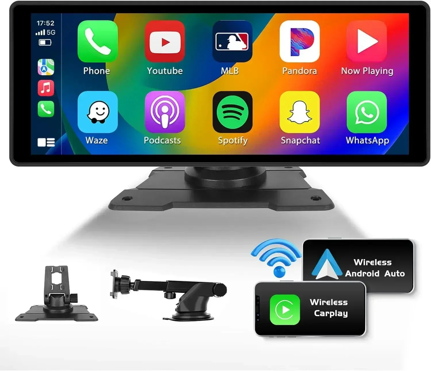 

10.26'' Portable Wireless Carplay Screen with HD Rear Backup Camera,Car Radio with DVR MP5 Multimedia Video Player Android Auto