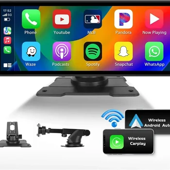 10.26&#x27;&#x27; Portable Wireless Carplay Screen with HD Rear Backup Camera, Car Radio MP5 Multimedia Video Player Android Auto with DVR