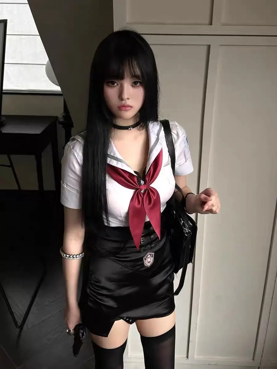 Japan Academy Style JK Uniform Set Sexy Navy Neck Tight Shirt+Spicy Girl Slimming Wrap Hip Skirt Two Piece Set Women Outfits