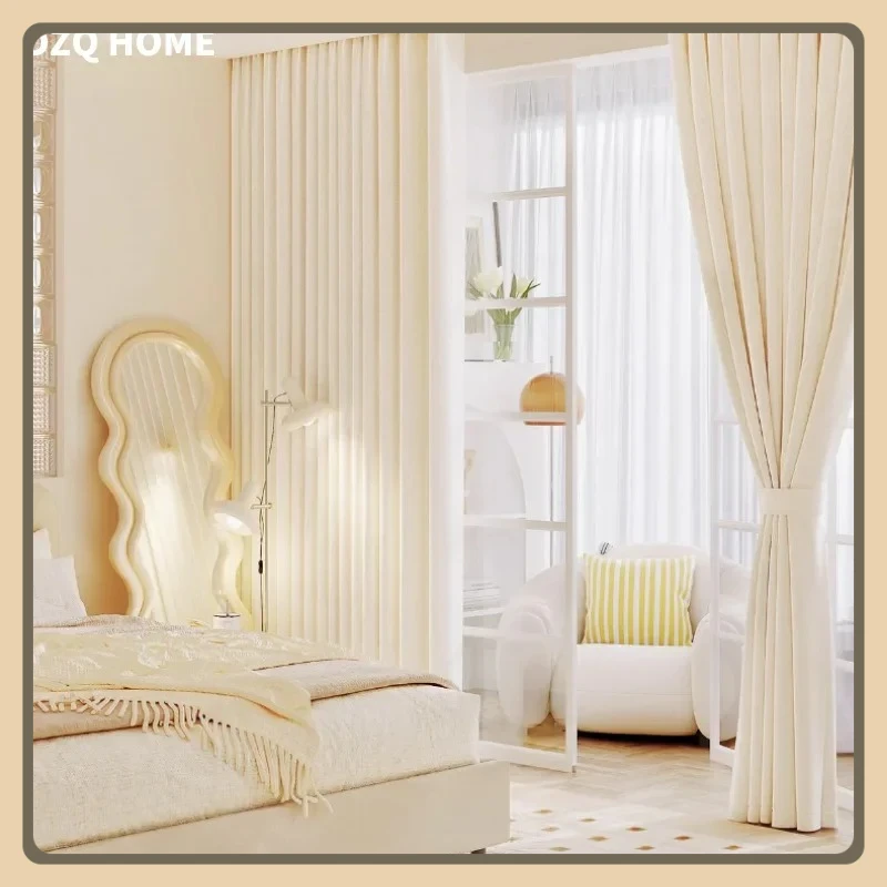 

DZQ Luxury Chenille Blackout Curtains for Living Dining Room Bedrom Solid Color French Window Curtain Customizable Modern Lace