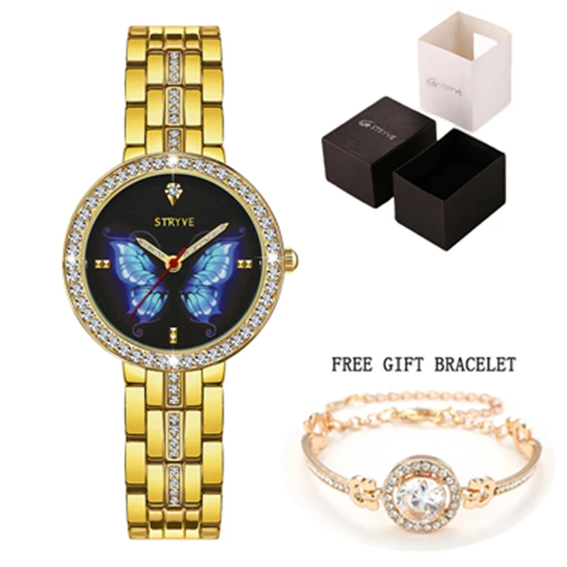 Watches Ladies New Designer Fashion Women Gold Watch STRYVE Butterfly Ladies Dress Quartz Watch Clock Relogio Feminino