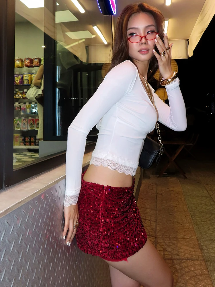 Sisterlinda Mode Pailletten Rock Frauen Herbst Sexy Trend Chic Wilden Dünne Grundlegende Club Streetwear Hottie Mitternacht Sexy Buttoms – Detail 14