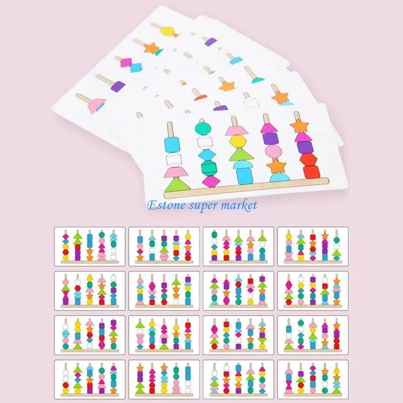 090B Hình học Stacking Puzzle Block Đồ chơi đính cườm cho bé Nhận thức về bộ đồ cầu vồng Đồ chơi hoạt động cho trẻ mẫu giáo