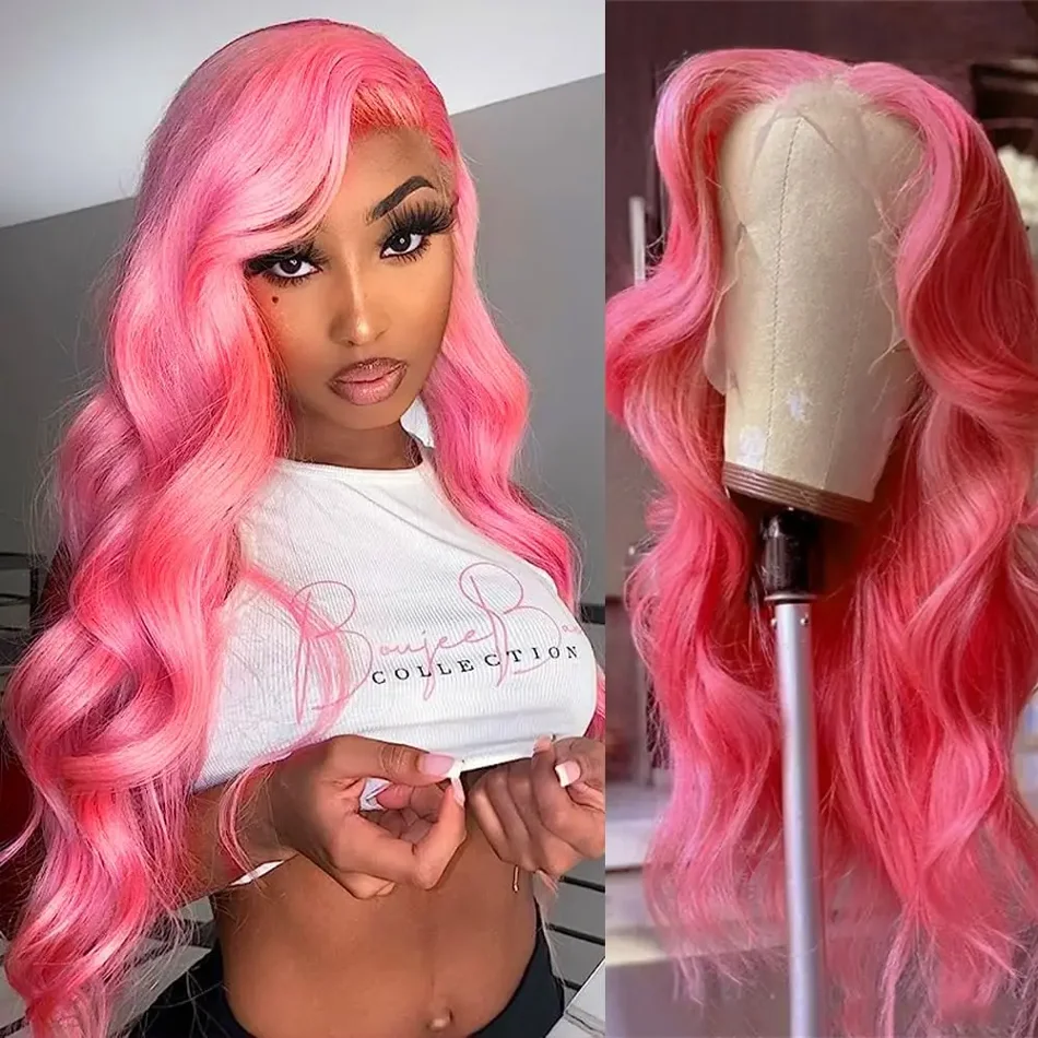 

Body Wave 13x6 hd Lace Frontal Wigs Human Hair Pink 200 Density Lace Front Wigs for Women 30 inch 13x4 Lace Front Colored Wigs