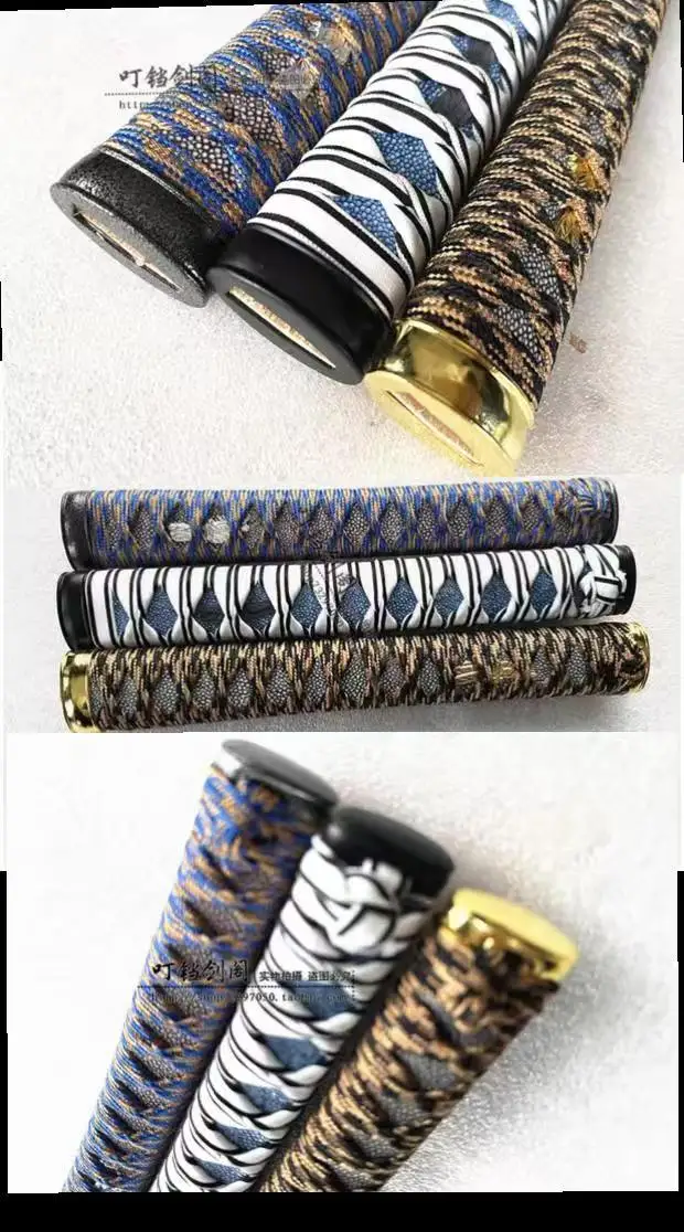

Японская Katana аксессуары для мечей: изогнутая ручка Tsuka 26 см, высококачественные фитинги из сплава, шелковая веревка, имитация рыбьей кожи
