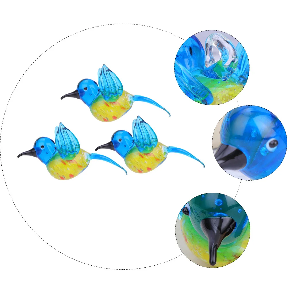 

3Pcs Crystal Glass Hummingbird Ornament Lightweight Home Garden Decoration Tabletop Adornment Glass Adornment