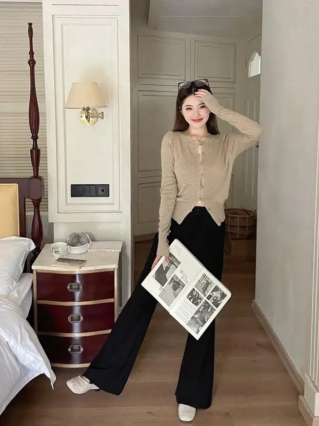 

Новый осенний женский модный вязаный топ-жилет Color Blo с длинными рукавами, приталенный, с круглым вырезом, из полиэфирного волокна, с подкладкой