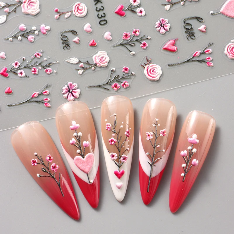 Autocollants 5D pour Ongles à Motif Floral, Décalcomanies Auto-Adhésives en Relief, pour Décoration de Manucure à Faire Soi-Même, 3 Pièces