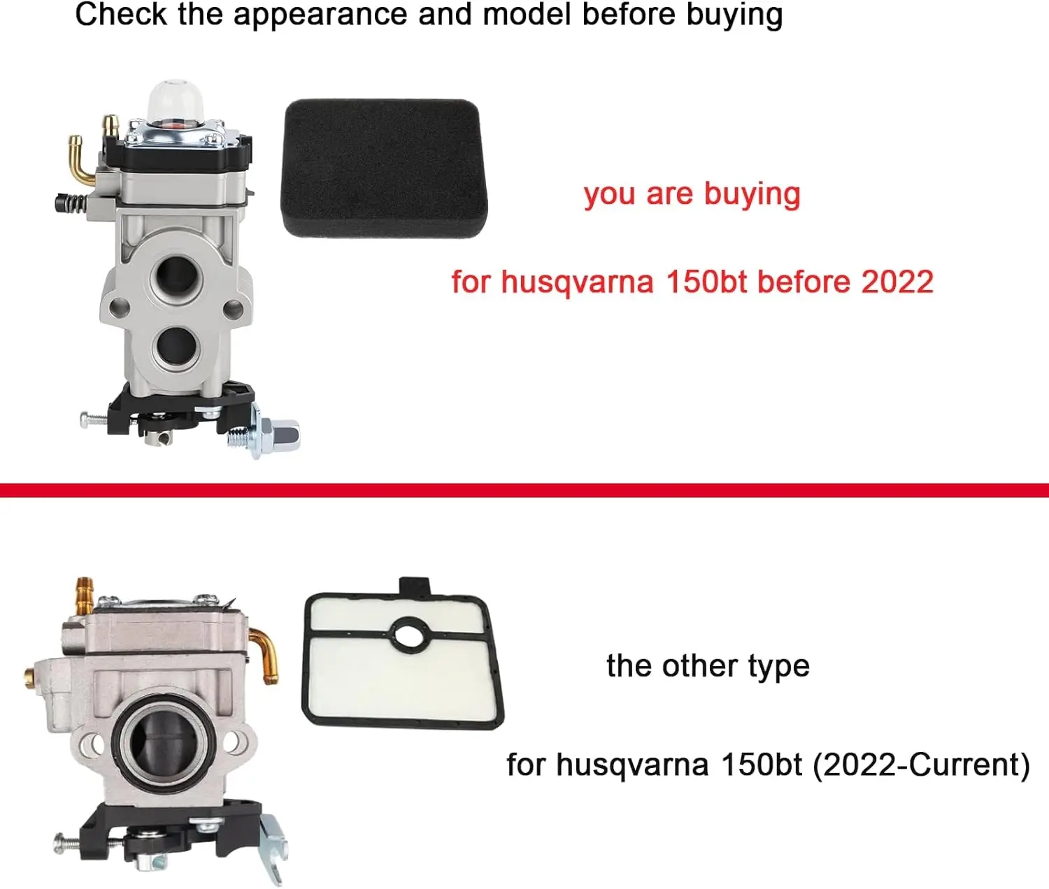150 BT Carburetor for Husqvarna 150BT 350BT 560BTS 150BF 350BF 560BFS Backpack Blower Parts 502845001 Carburetor 150BT Air Filte