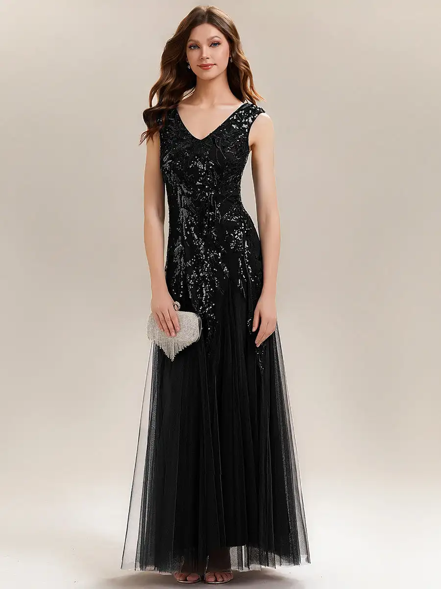 

BAZIIINGAAA Party Dress Strapless V-Neck A-Line Floor Length Embroidered Evening Dresses
