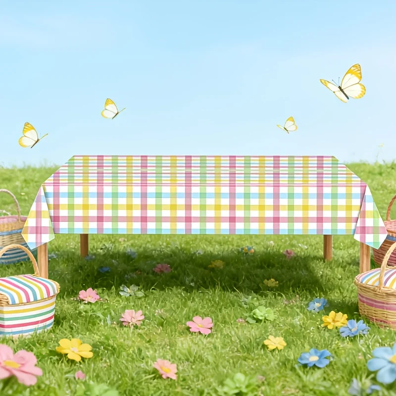 Easter Plaid Tablecloth, Plastic Checkered Tablecloth, Spring Holiday Party Decoration, Disposable Tablecloth, Restaurant Kitche