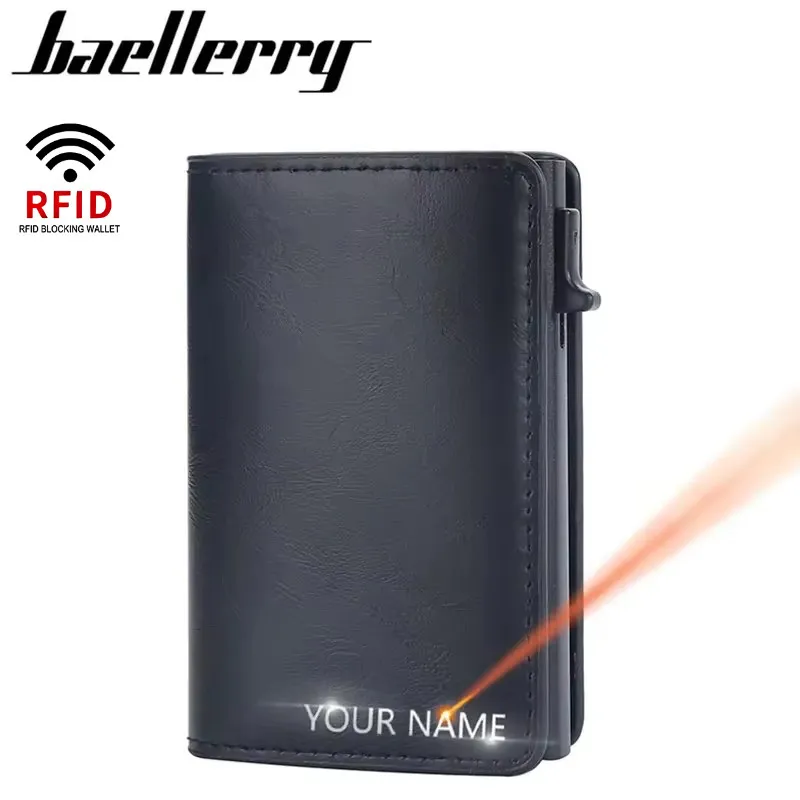 Personalisierte Name RFID Sperrung Männer Brieftaschen Kostenloser Name Gravierte Mini Schlanke Kartenhalter Marke Männliche Geldbörsen Hohe Qualität Popup Brieftasche