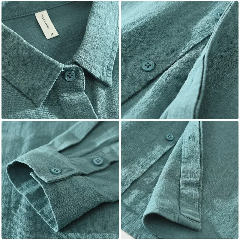 

Японская хлопково-льняная рубашка, мужская весенне-летняя повседневная рубашка, желтая рубашка с лацканами и длинными рукавами, пляжные дышащие топы, простая одежда