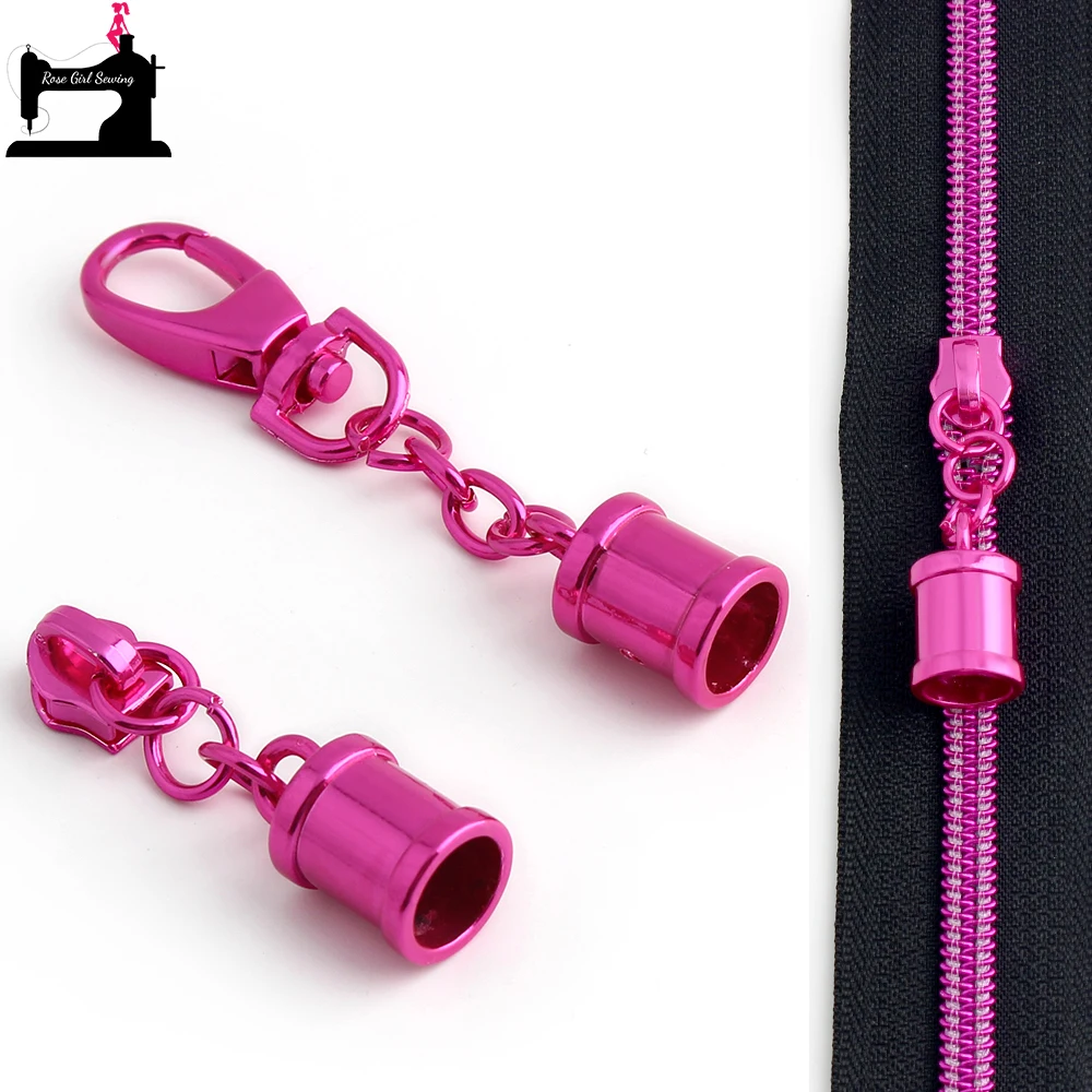 

5/10PCS Hot Pink Nylon Zipper Slider Snap Hook For Handbag Backpack Bags Metal Cap Connector Clasp Hooks Keychain Accessories