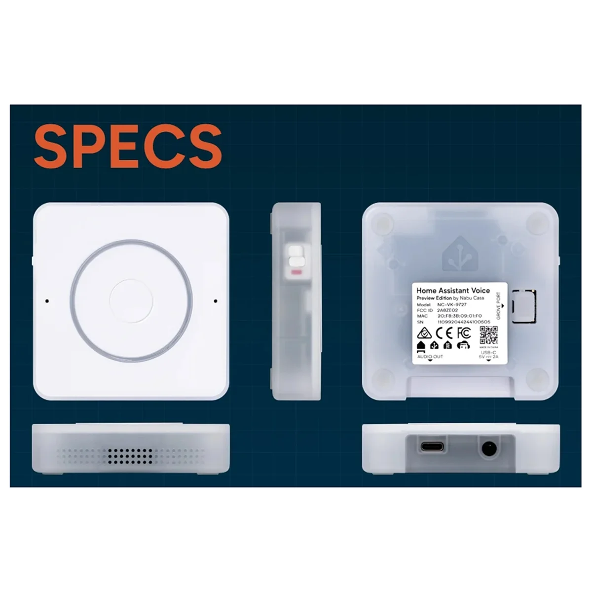 Home Assistant Voice Preview Edition ESP32-S3 Soc con 16 MB de almacenamiento FLASH 2,4 Ghz Wi-Fi Bluetooth 5.0