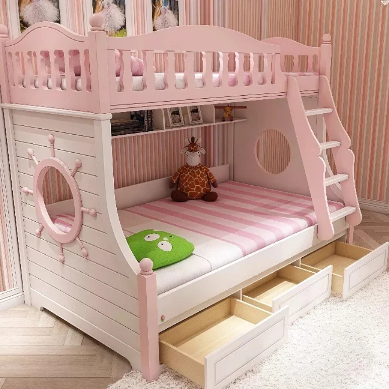 سرير أطفال طفل مونتيسوري سرير أطفال غرفة نوم أطفال تصميم وردي سرير ذو طابقين Letto أثاث أطفال مونتيسوري