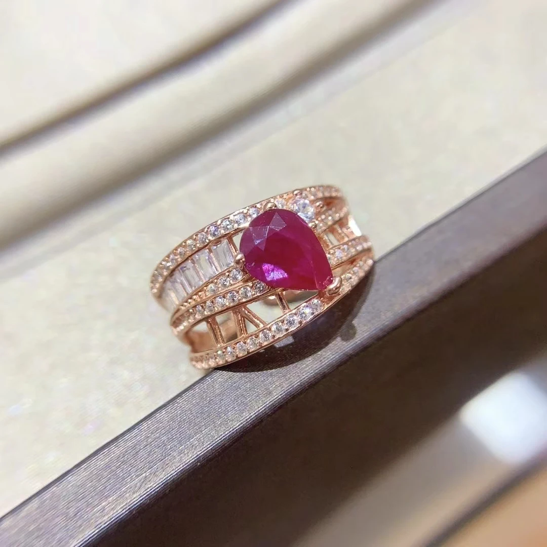 KJJEAXCMY Natural Ruby Ring S925 silver , electroplated locking color process, high clarity Full of luster Support testing