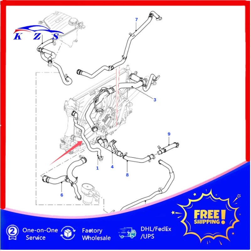 C2D40290 Engine Cooling Water Pipe for Jaguar XF 2013 2014 2015 L4 2.0L DOHC Turbocharged