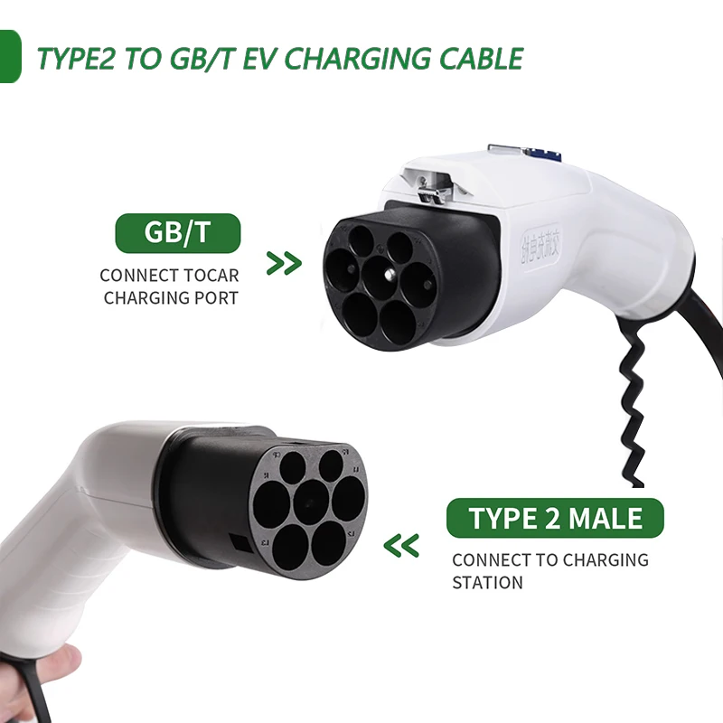 Type2 to GBT EV Charging Cable 5Meter 200V~380V 32A Three Phase 22KW for GBT Electric Vehicle Car Charging Connector Adapter