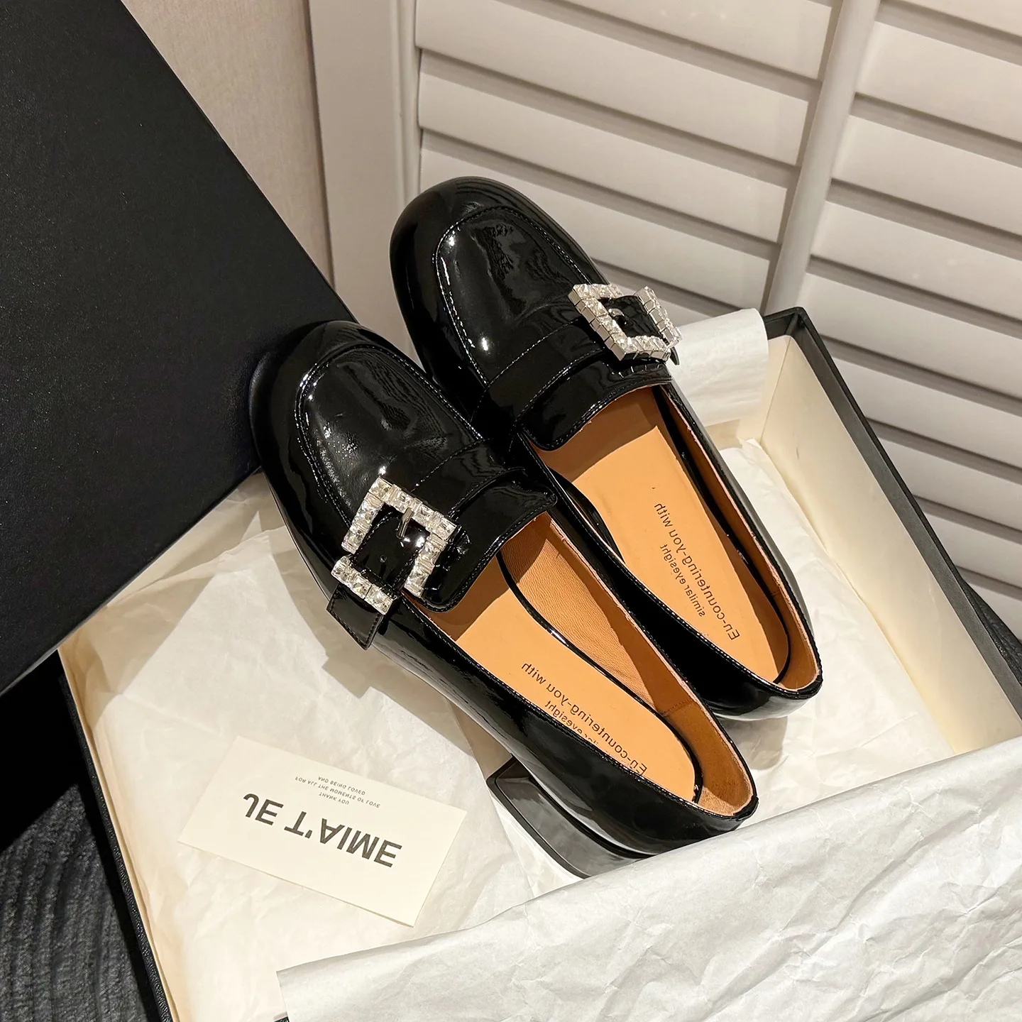 Burgundy Suede Rhinestone Belt Buckle Single Shoes Round Head Middle Mouth One Pedal Medium Heel Small Leather Shoes Commuter