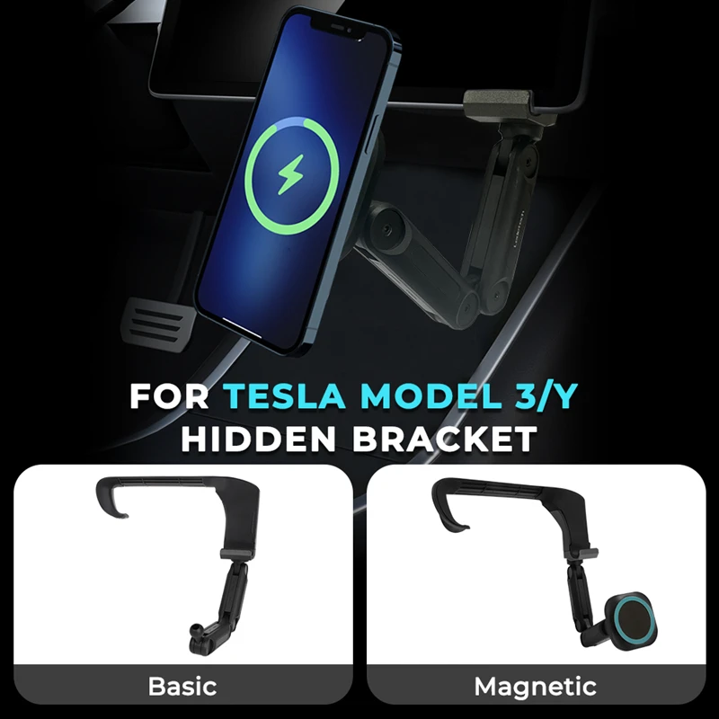 Magnetic Car Phone Holder For Tesla Model 3 Model Y 2022 2023 Scalable Hidden Floating Screen Phone Mount Bracket Accessories