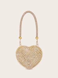 Love grain rhinestone dinner bag, gold and silver shiny handbag 2024 new hot selling evening bag dance party banquet bag