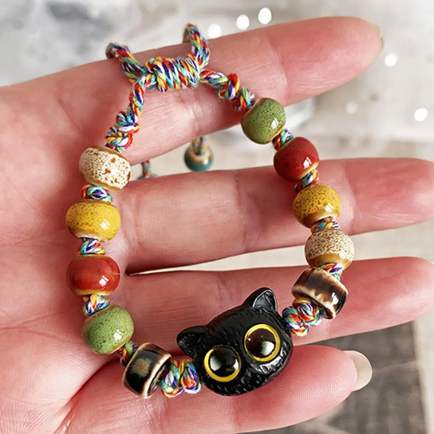 1 pc חמוד tassels חתול גדול עיניים חתול נשים גברים מתוק קרמי קרמי צמיד זהב אסתטי מסיבה