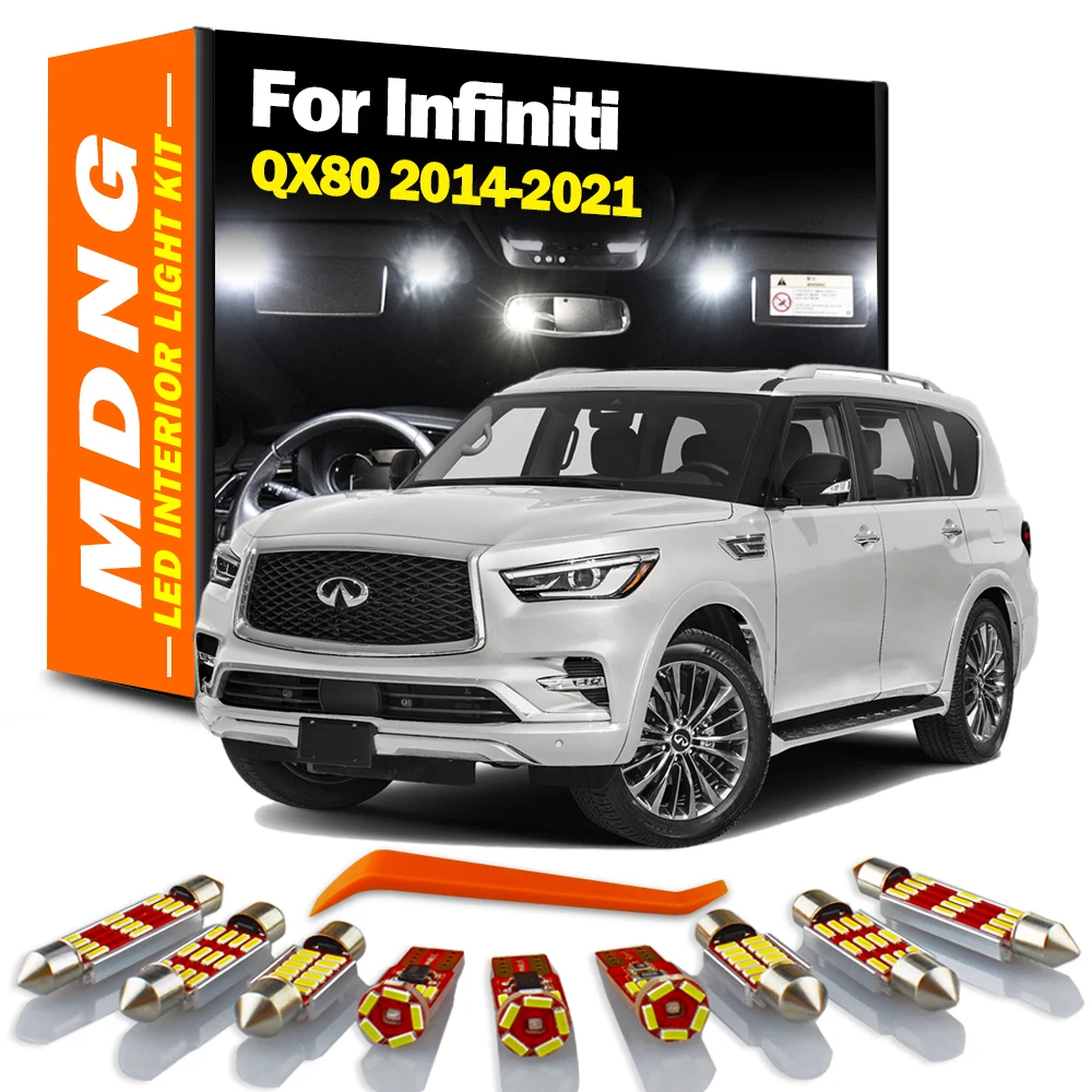 MDNG 17Pcs For Infiniti QX80 2014 2015 2016 2017 2018 2019 2020 2021 LED Interior Plate Map Dome Light Kit Car Trunk Door Bulb