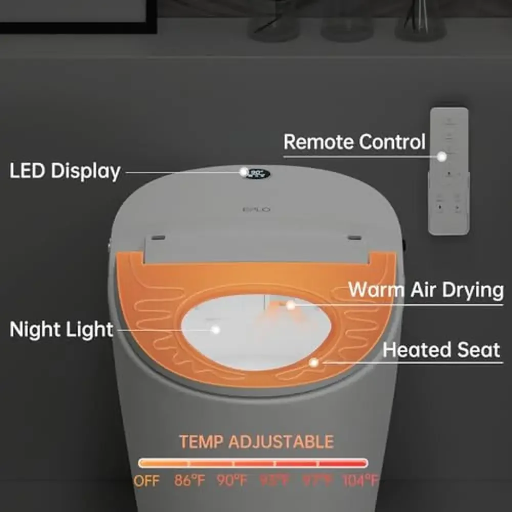 Intelligente Bidet-Toilette mit Pumpenunterstützung und Verdunkelungsspülung, beheizter Sitz, Dual-Auto-Spülung, Warmwasser-Fußsensor, Betrieb, modernes Design