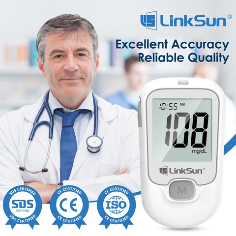 Глюкометр LinkSun G-425-1 с тест-полосками и ланцетами для измерения сахара в крови — внешний вид товара