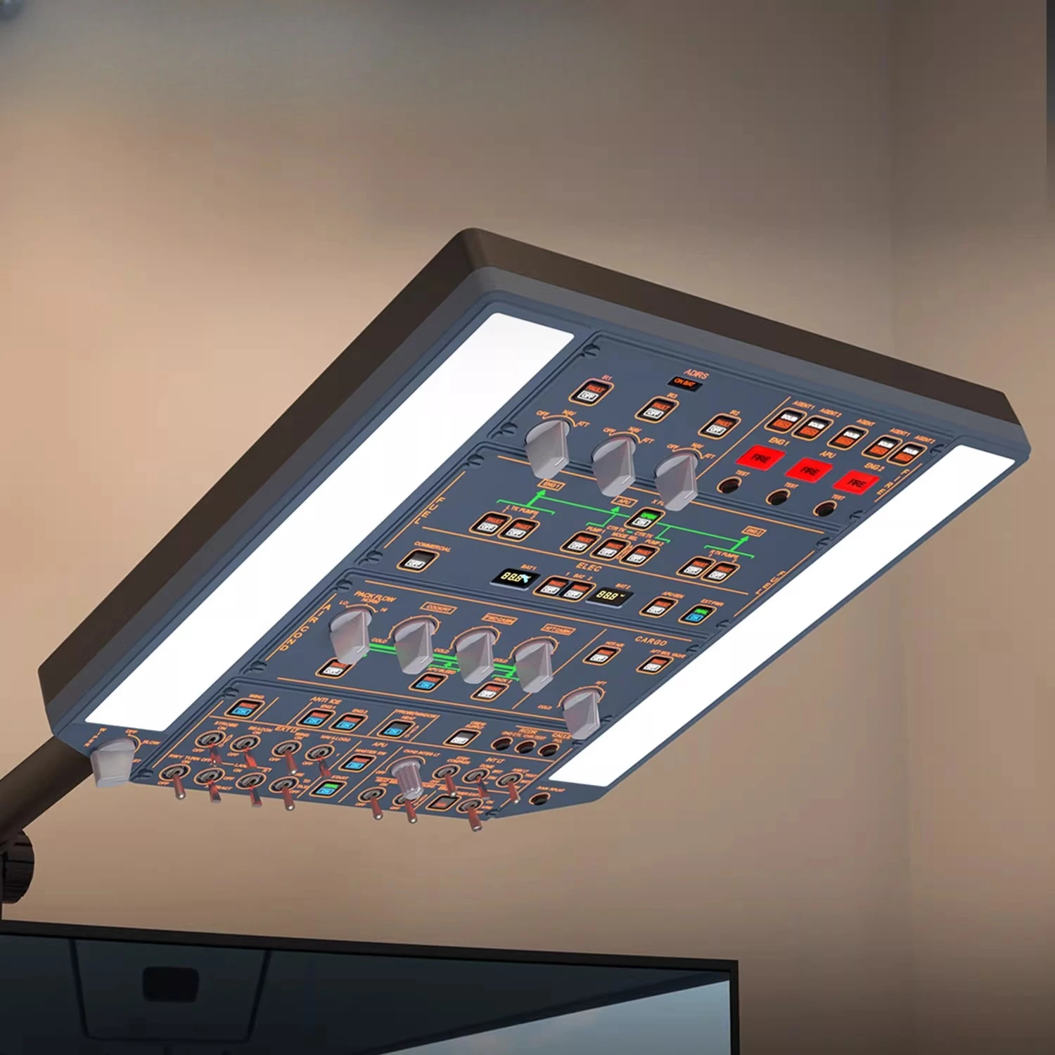 The A320 OVERHEAD PANEL simulates the flight peripherals of the real top plate.