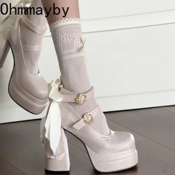 Designer Platform High Heels Lolita Shoes Fashion Cross Straps Spring Autumn Night Club Stripper Pumps