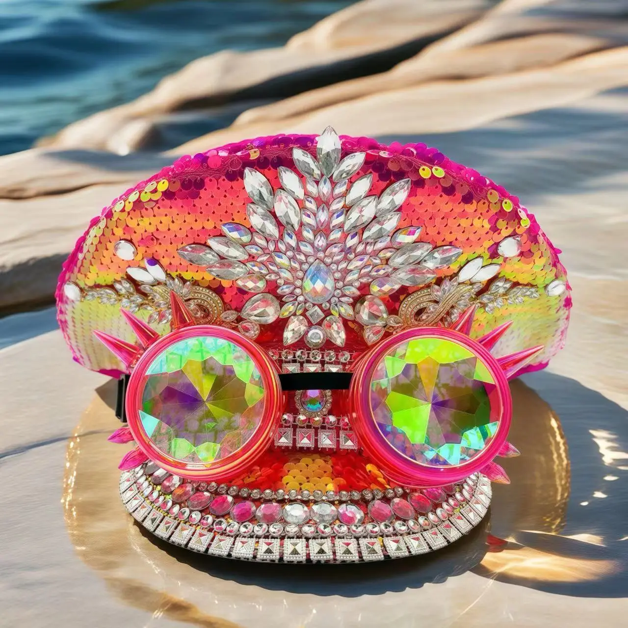 Steampunk Festival Captain Hat Rhinestone Goggles Unisex Adult Sequin Anime Accessories Music Festival Cosplay Cap