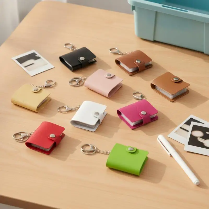Mini 2‑Inch PU Leather Small Photo Album Keychain Portable Headshot Photocard Storage Book Idol Fan Collection Accessory Gift