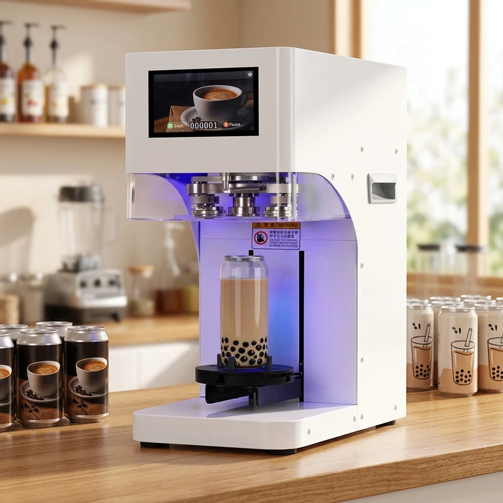 New Arrival Full Automatic Lifting PET Can Sealing Machine Bubble Te.a Coffee Juice Cup Aluminum Can Seamer with Touch Panel