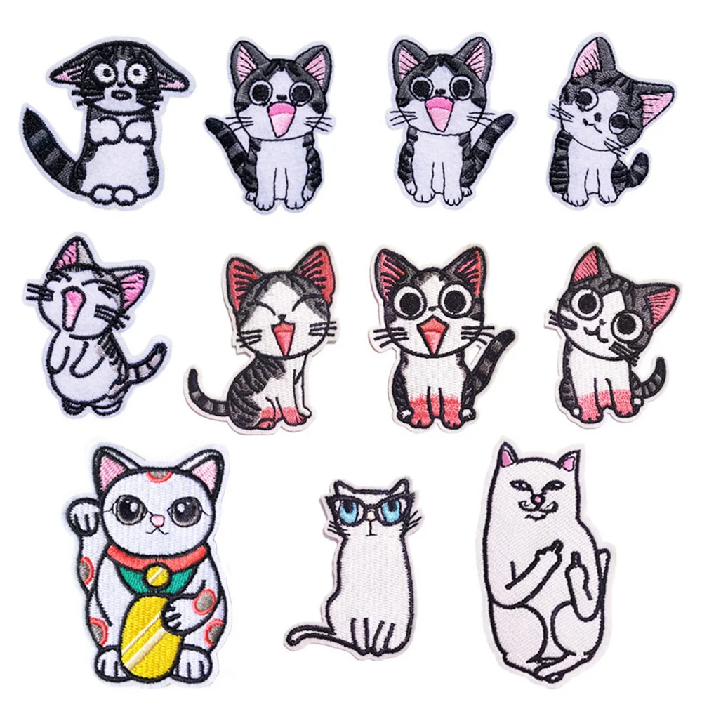 Cute Cartoon Middle Finger White Cat Patches for Clothing Iron on Embroidered Patch Punk Motif Applique Stickers on Clothes