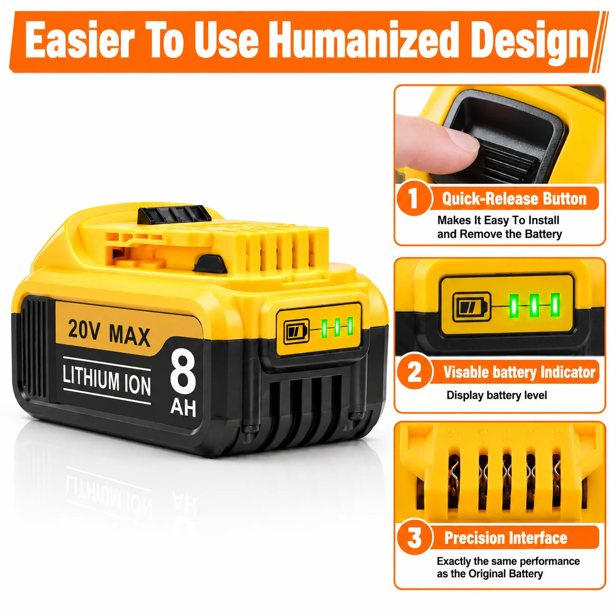 8Ah Rechargeable Lithium Battery for DeWalt 20V MAX, High Capacity Replacement for DCB208 DCB201 DCB200 DCB205 DCB206