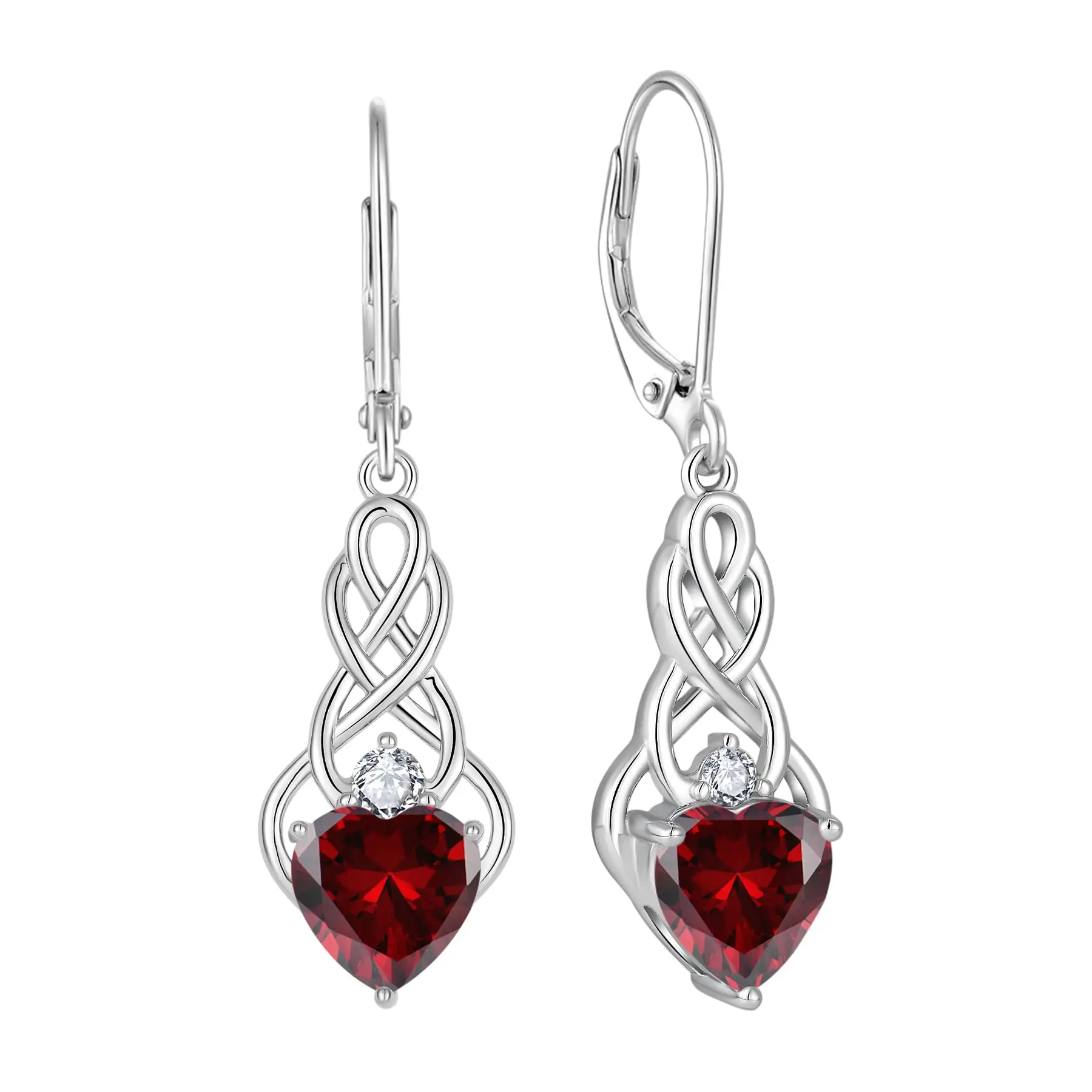 

Celtic Knot Dangle Earrings With Heart Red Gemstone For Women