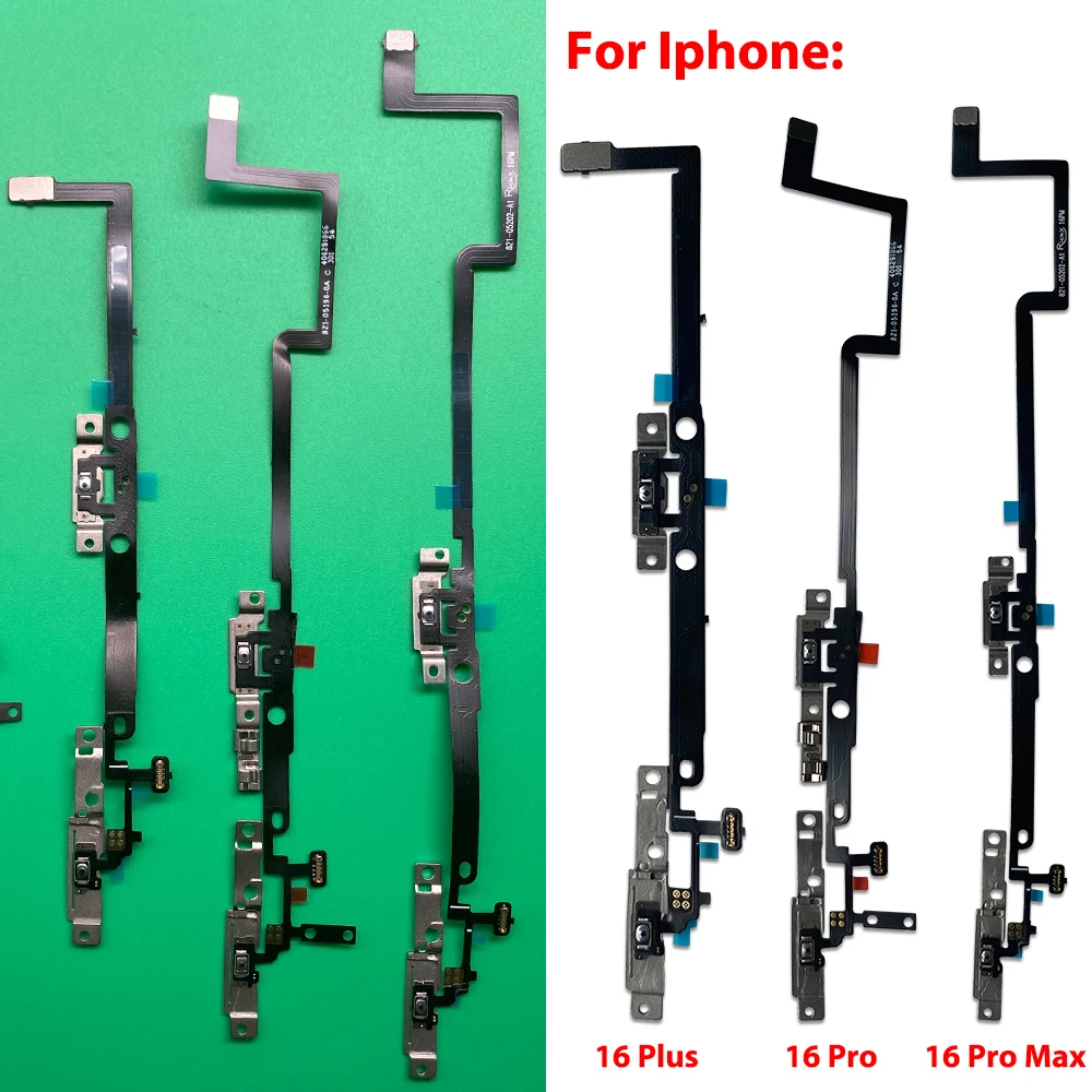 1pcs For iPhone 16 Pro Max 16 Plus Power On Off Volume Up Down Switch Side Button Flex Cable With Metal Bracket Assembly Parts