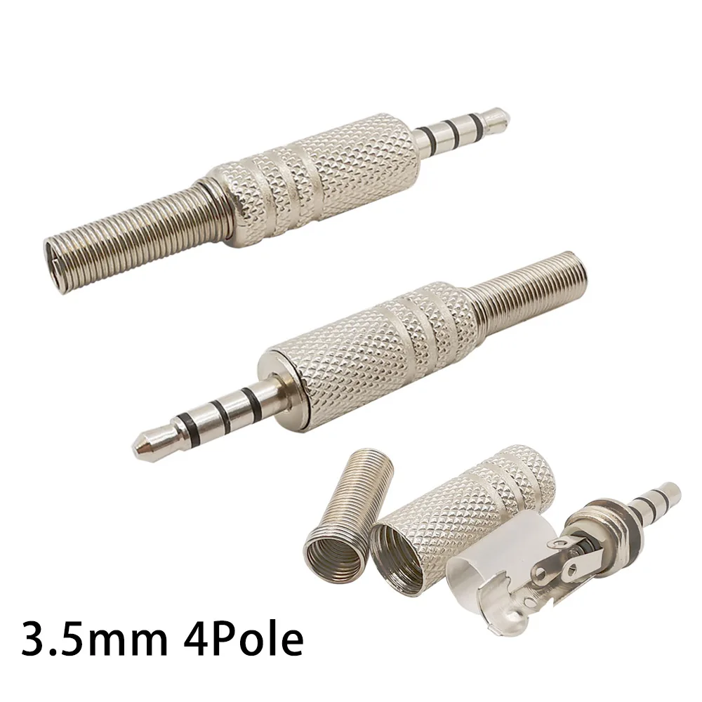 Mono Stereo Audio Solda Cabo Conector, Reparo de Metal, Masculino Headphone Plug, Adaptador Jack, 3.5mm, 2 Pólo, 3 Pólo, 4 Pólo, 5Pcs